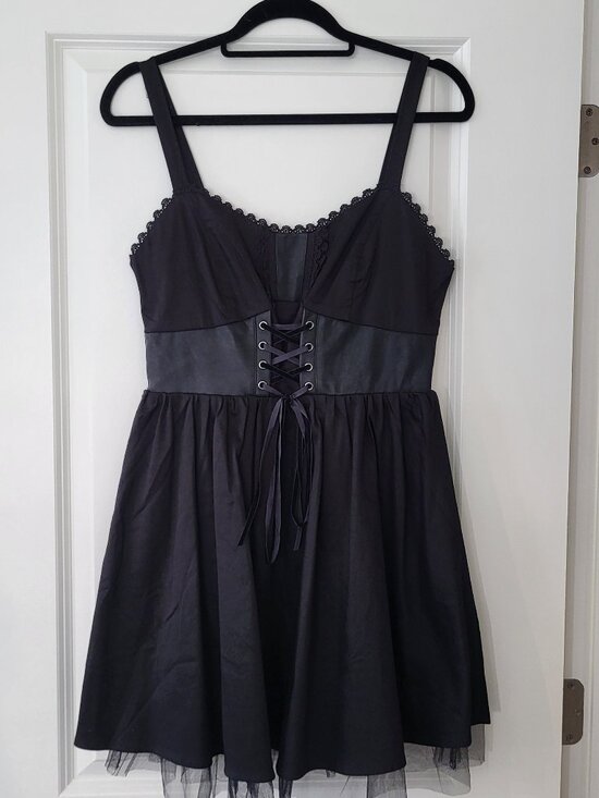 Hot Topic Dresses & Skirts - Hot Topic Social Collision Black Lace-Up Corset Mini Dress Size M Goth Coquette